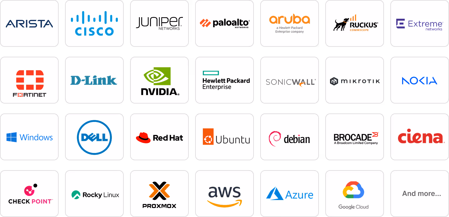 Supported vendor logos including major IT infrastructure providers